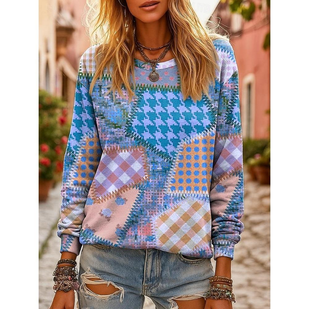 Fall Winter Pullover Women's Graphic Geometric Retro Sweatshirt 3D Prints O-Neck Long Sleeve Tops Women's Apparel Streetwear