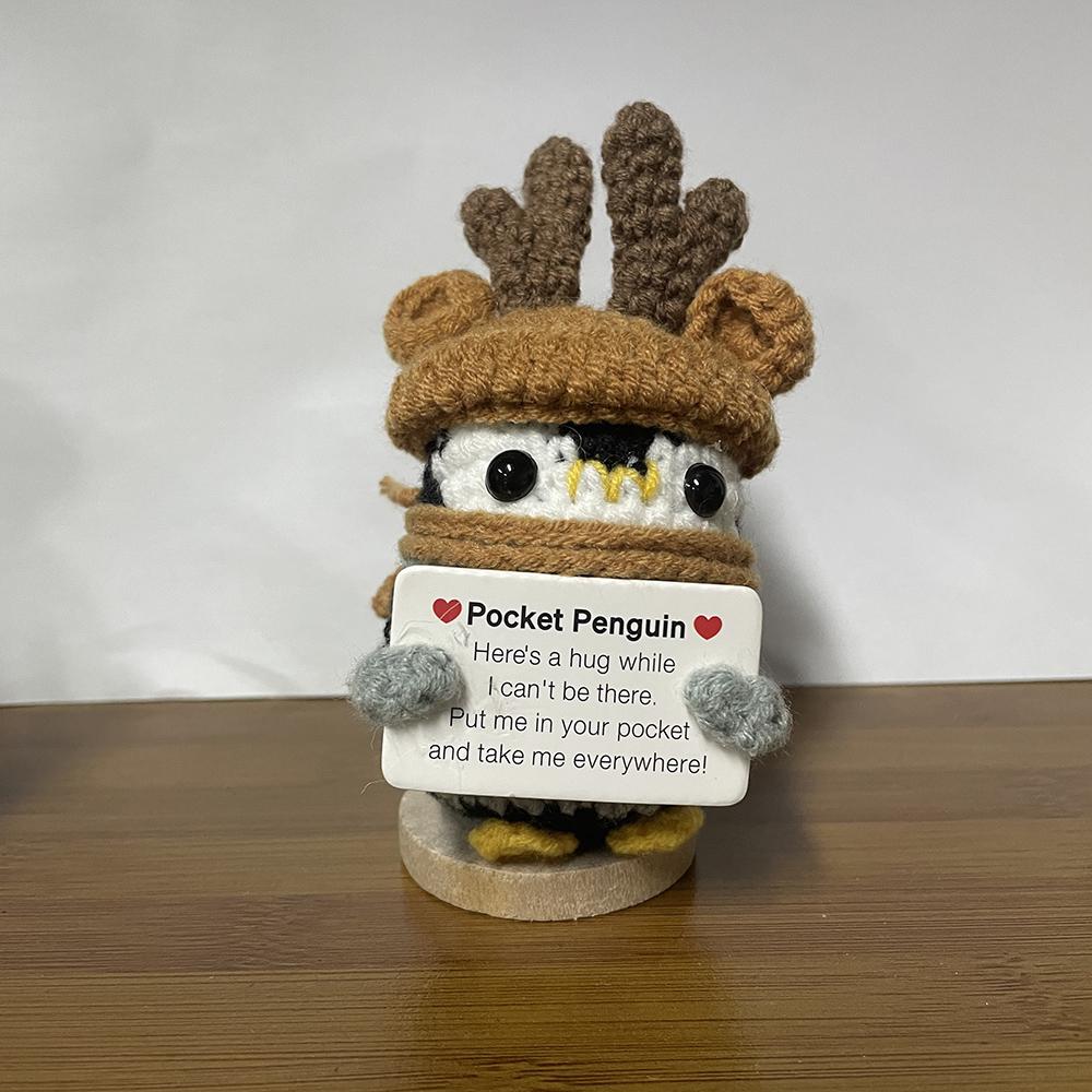 Handmade Knitted Positive Energy Penguin Dolls Ornament Fashion Christmas Hat Penguin Doll With Card Room Home Decoration Gifts