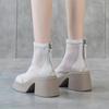 2025 New Women's Fashion Boots Mesh Hollow Breathable Zipper High-heeled Short Boots Summer Thin Section of The Short Cold Boots