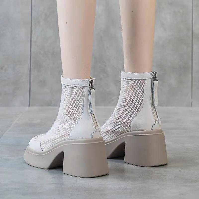 2025 New Women's Fashion Boots Mesh Hollow Breathable Zipper High-heeled Short Boots Summer Thin Section of The Short Cold Boots