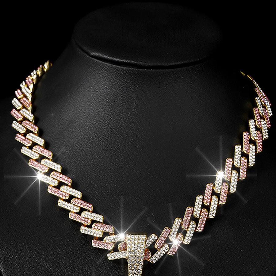 TEMU Hot Selling Full Diamond Colored Rugby Alloy Pendant, European and American Hip-hop Colored Cuban Chain Men's Necklace