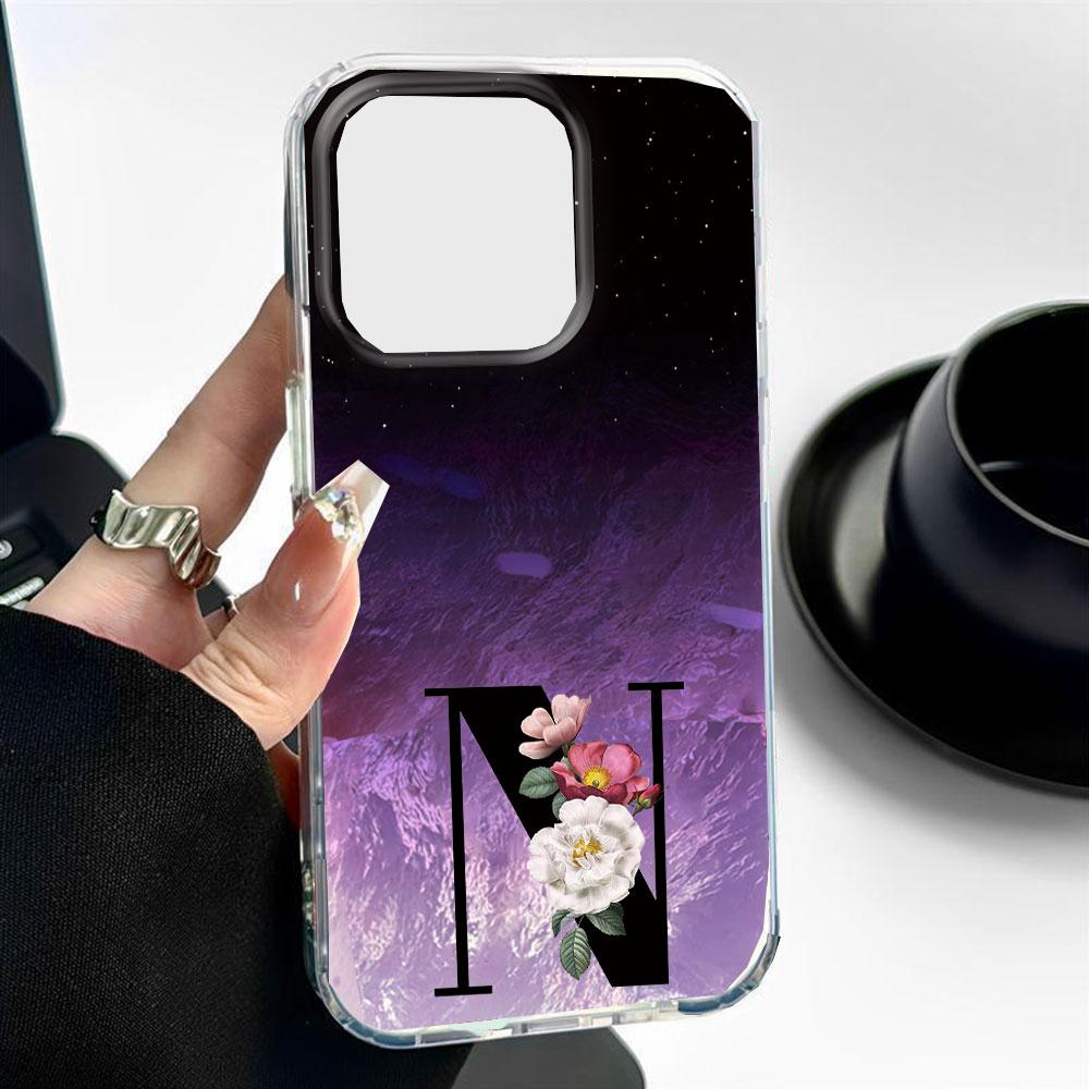 

for iphone 16 Plus 12 13 Pro Max Women Girls Cover Fundas Shockproof Bumper Back Flower Pattern Artistic Black Letter Phone Case iPhone 11