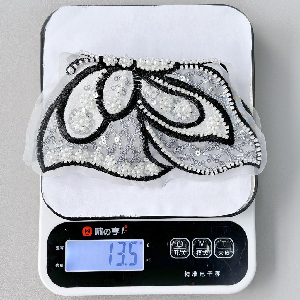 Black And White Organza Beaded Sequined Bow Cloth Sticker Versatile Top Dress Decorative Accessories Clothing Accessories