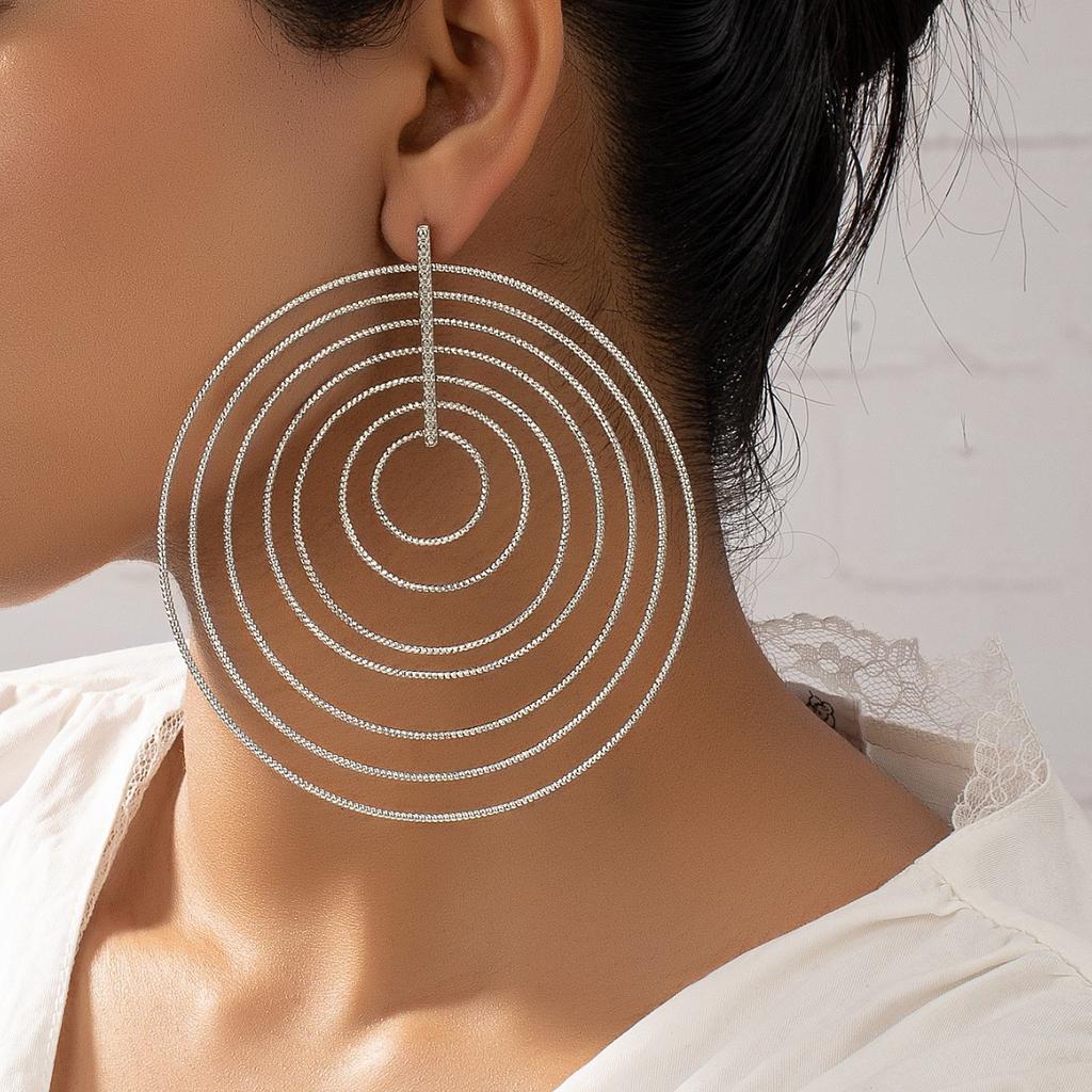 Earrings, European and American Large Stud Earrings, Multi-layer Exaggerated Earrings, Japanese and Korean Alloy Gold-plated Jewelry Women