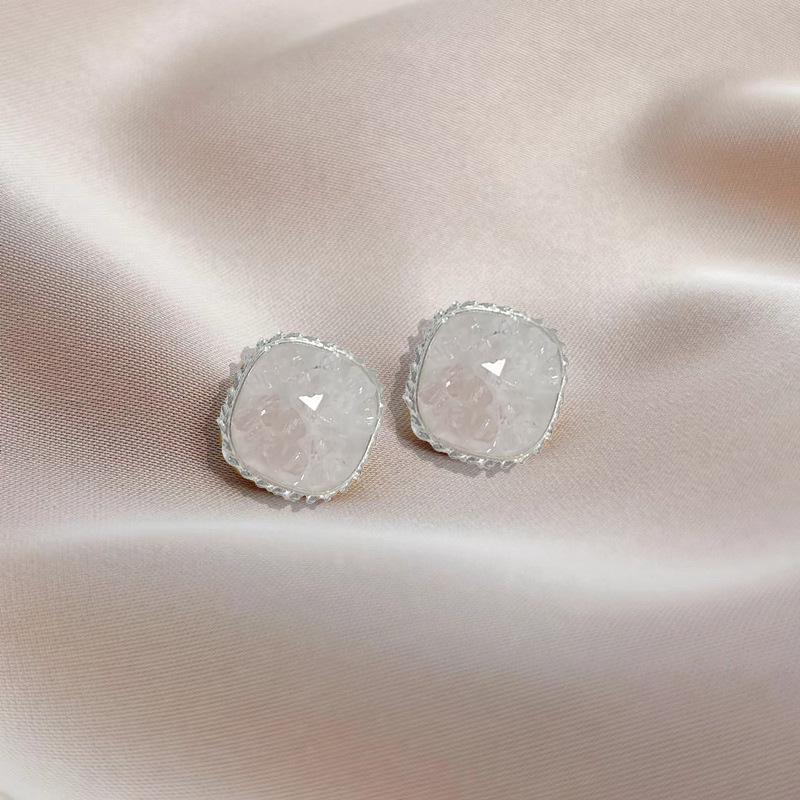 Korean-French Elegant Cracked Square Rhinestone Stud Earrings with 925 Sterling Silver Needles