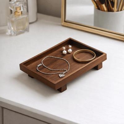 High Feet Japanese Style Wooden Tray Rectangular Stable Jewelry Storage Plate Solid Wood Retro Desktop Shelf Massage Room