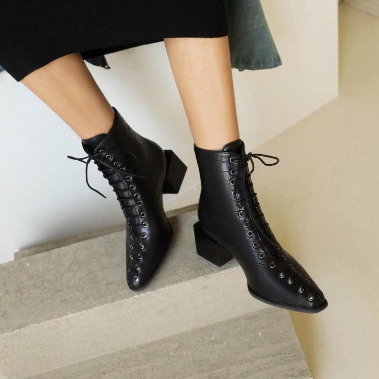 

European and American style small square head front lace-up Chinese and short women s boots 34 чёрный