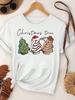(Asian Size)  Merry Christmas Tee Top Festival New Year Holiday Casual Lovely Letter Cute 90s Women Print Lady Short Sleeve Fashion Graphic T-shirts