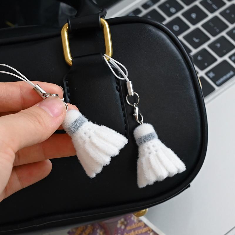 Cute Cartoon Flocking Simulated Badminton Keychain Cartoon Kawaii Pendant Key Chain Phone Strap Bag Charms Jewelry Accessories