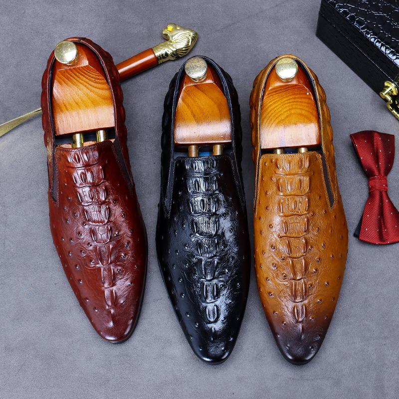 Business Large Size Cowhide Casual Pullover Crocodile Pattern Embossed Men's Leather Shoes British Leather Shoes