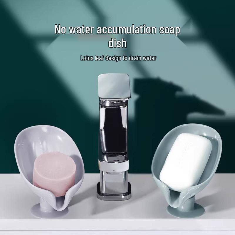 Non-Drip Soap Dish - No-Drill Suction Cup Lotus Leaf Design for Bathroom Vanity