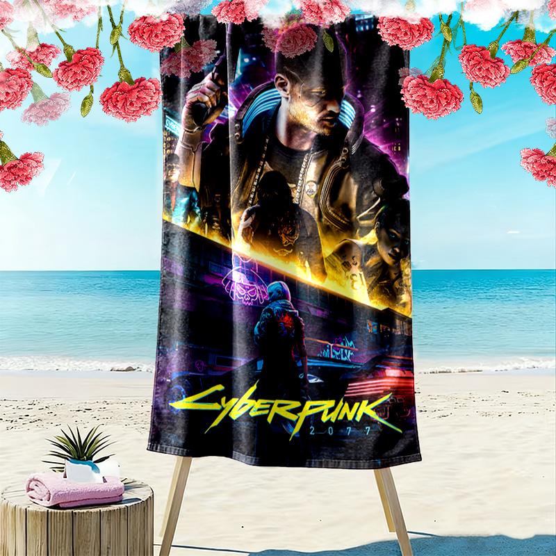 Cyberpunk Print Beach Towel, Large Soft Quick Dry Towel for Beach Camping Swimming