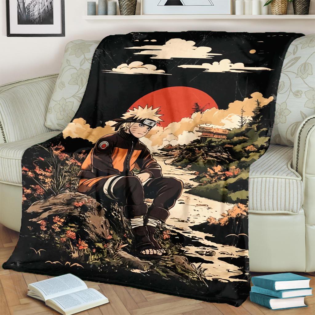 Anime-Naruto Print Blanket Warm Comfortable Flannel Blanket for Bedrooms, Sofas, Beds, Chairs, Picnics, Travel -LXR62