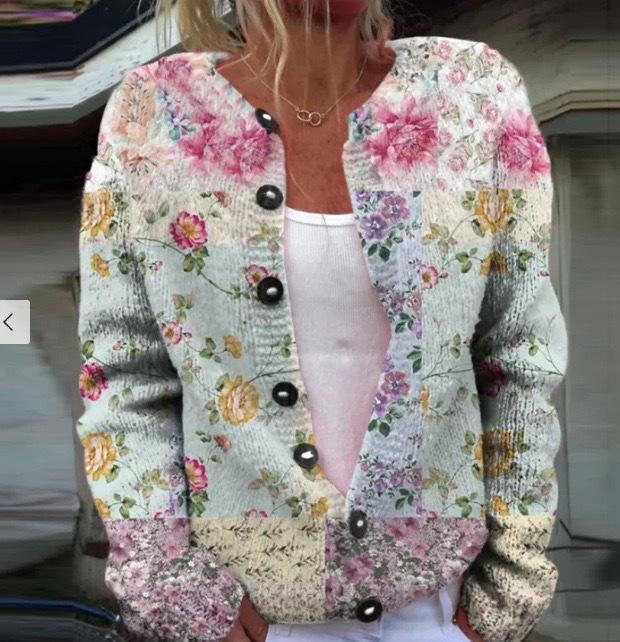 European Style 3 D Print Cardigan Knitted Jacket Spring and Fall Women 7 Sweater