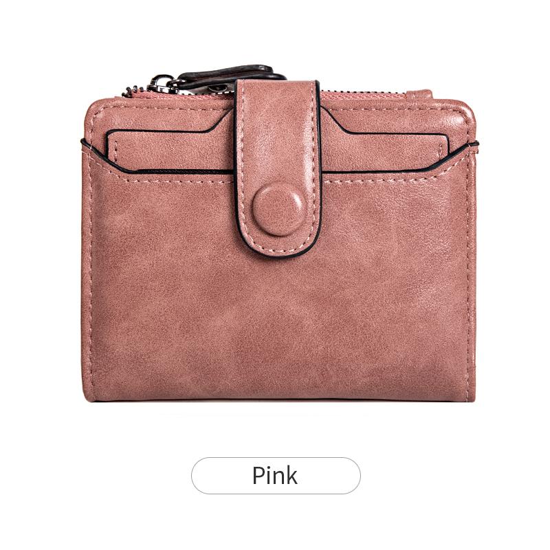 Carteira curta feminina fina e minimalista com porta-cartões removível e janela para documento de identidade, adequada para homens e mulheres usarem