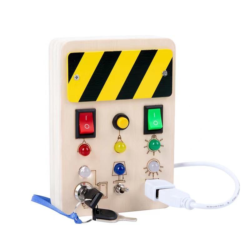 Cross wood children's educational early education tool analog electronic switching power supply LED light busy board busy light toy