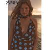 Zaprha 2025 New Sexy Seaside Holiday Style Thin Scarf Ribbon Polka Dot Hanging Neck Top Women 3756352