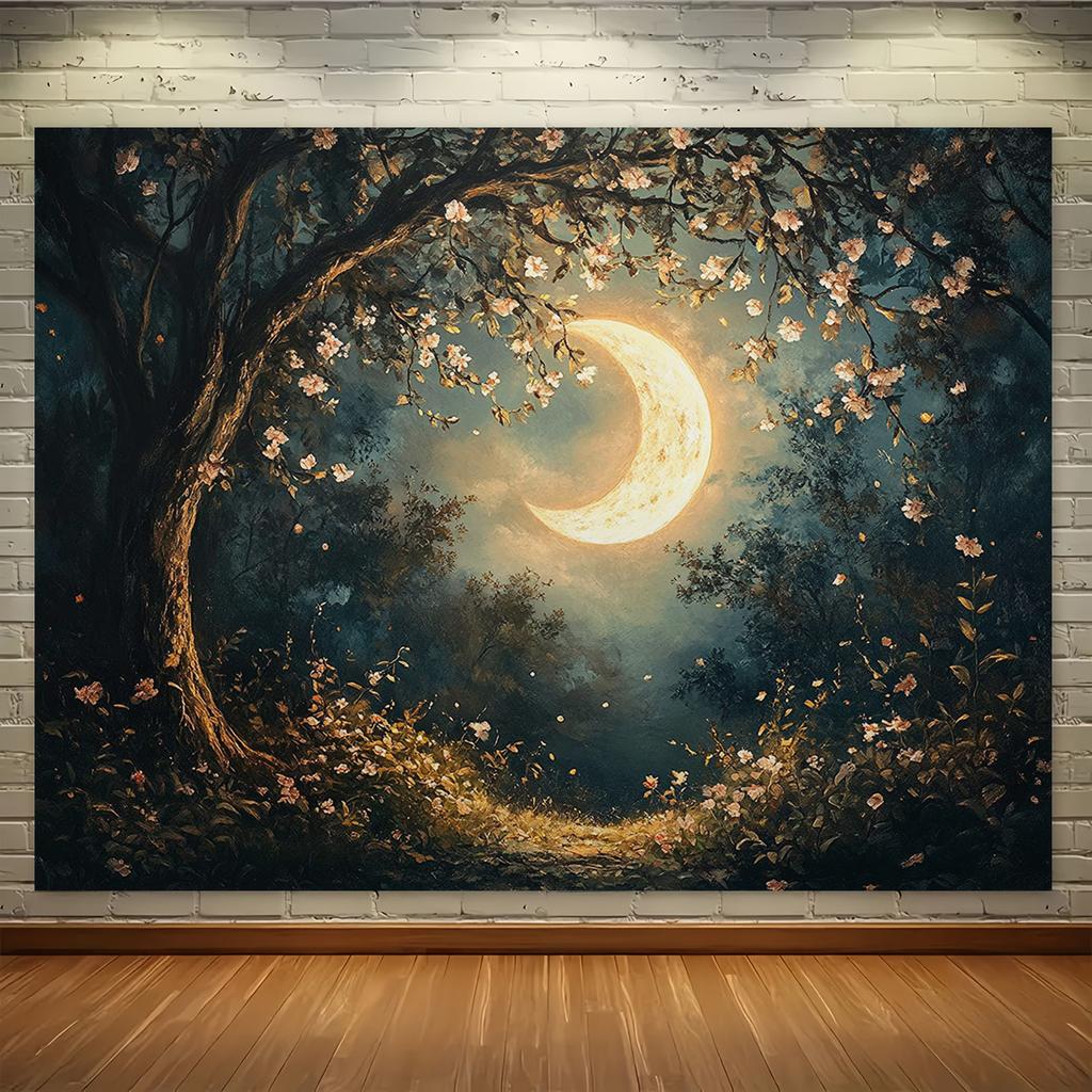 1pc Magic Forest Moonlight Tapestry, Polyester Fabric, Machine Washable, Suitable for Bedroom and Living Room Decoration