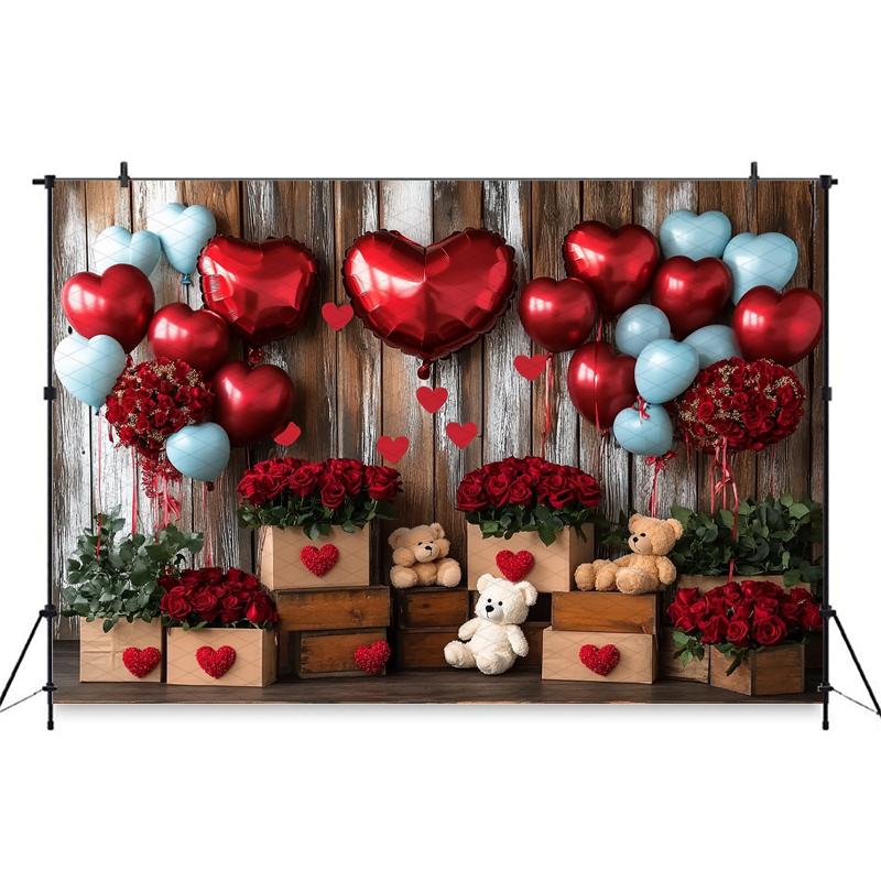 Mocsicka Valentine's Day Photo Backdrop Red Rose Love Balloons Flowers Bear Wallpaper Decorations Girl Woman Wedding Backgrounds