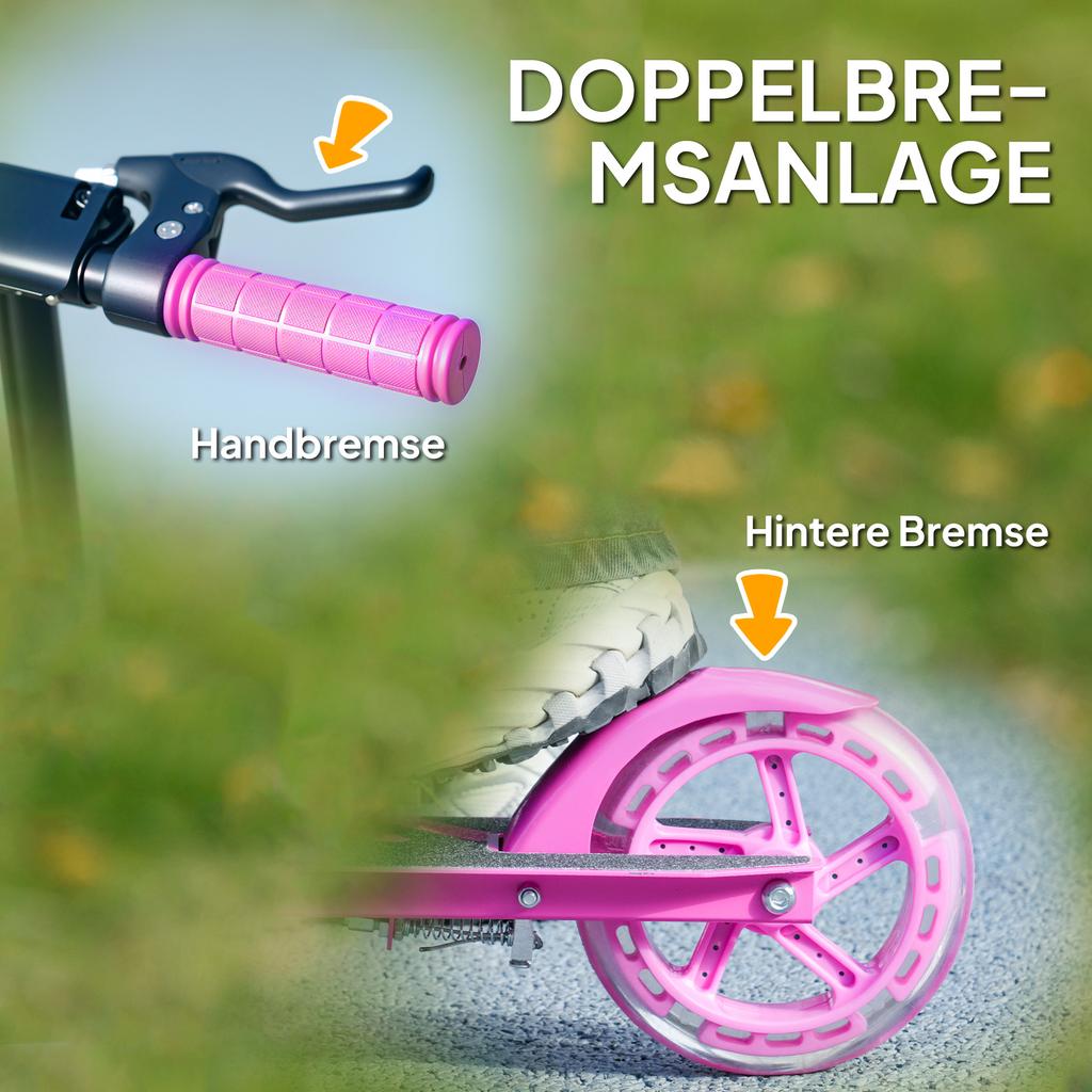Kinderroller, Doppelte Bremsen, Metallrahmen, Fußstütze, Faltbar, 3-8 Jahre, Pink