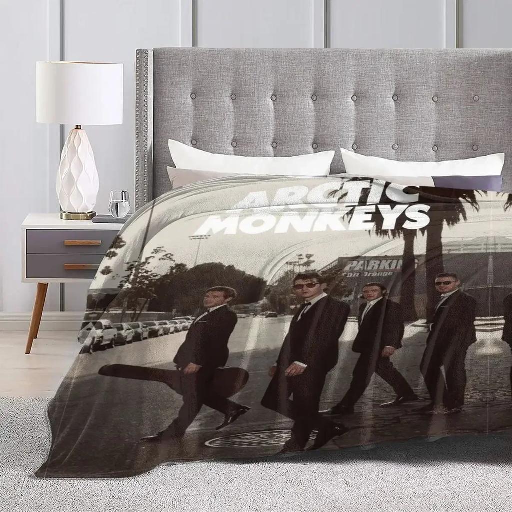 A-Arctic Band Soft Blanket M-Monkeys Rock Music Picnic Throw Blanket Winter Novelty Custom Flannel Bedspread Sofa Bed Cover