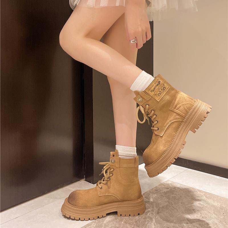 Fashion 2025 New Winter Chunky Women Boots Classic Retro Genuine Leather Ladies Combat Hiking Ankle Short Booties Shoes Leisure Size 40