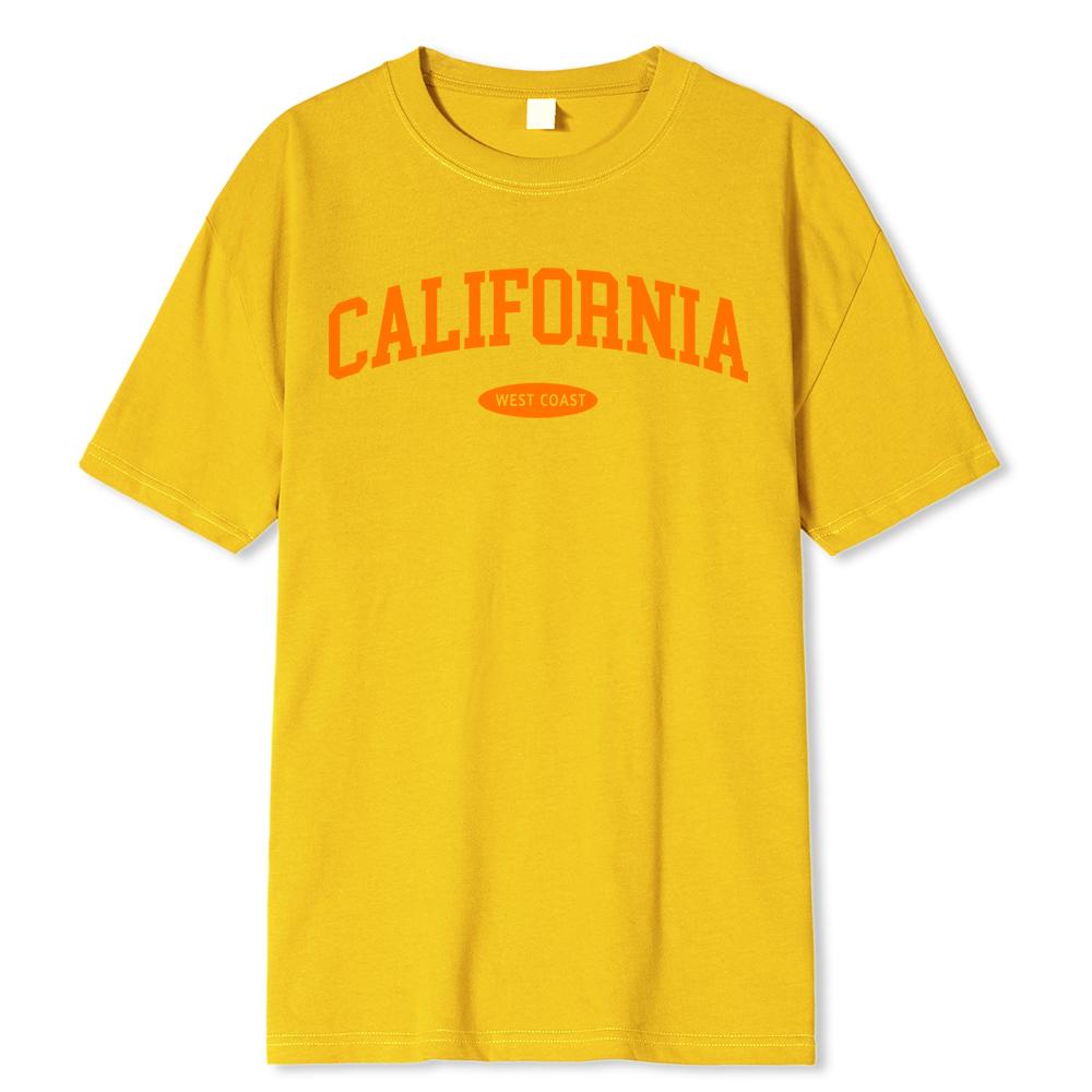 West Coast Of California Print Mens T-Shirt 100% Cotton Loose Tee Clothing Crewneck Menswears Summer Tops