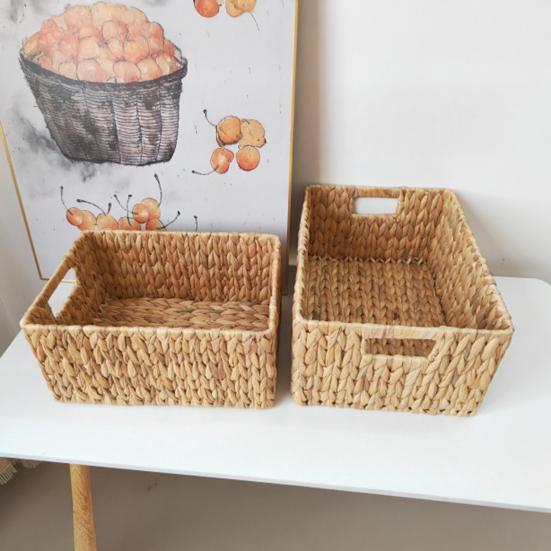 1/2Pcs Hand-Woven Storage Baskets with Handles Strong Load-bearing Large Capacity Stackable Water Hyacinth Wicker Basket