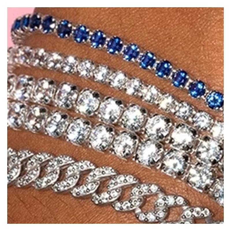 Pandora Tennis crystal inlaid trim 925 silver glass bracelet women's blue 591469C02