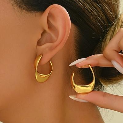 Luxury Chunky Golden Stainless Steel Hoop Earrings Cubic Glossy Round Ears Clips Trendy Jewelry For Wedding Party
