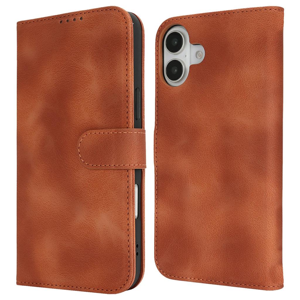 For iPhone 16 Plus Wallet Case Double Folded Edge Skin Touch PU Leather Flip Phone Cover