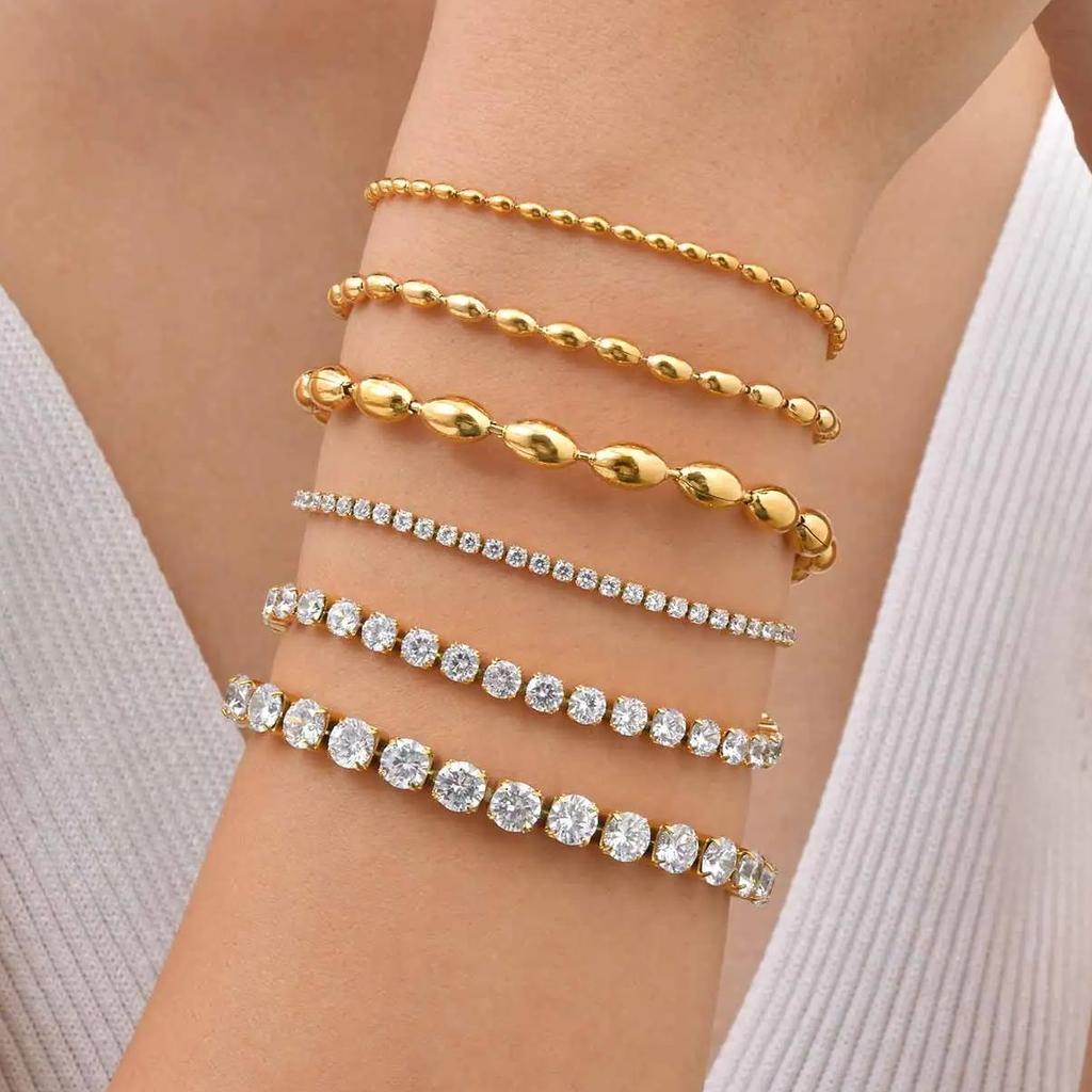 2/3/4/5MM Stainless Steel Rugby Bead Chain Bracelet for Women Zircon Tennis Chain Bracelet 2026 New Fashion Charm Jewelry Gift