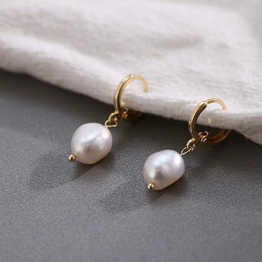Baroque Copper Plated Real Gold Pearl Earrings Women'S Earrings Temperament Retro Earrings Asymmetrical Design Sense
