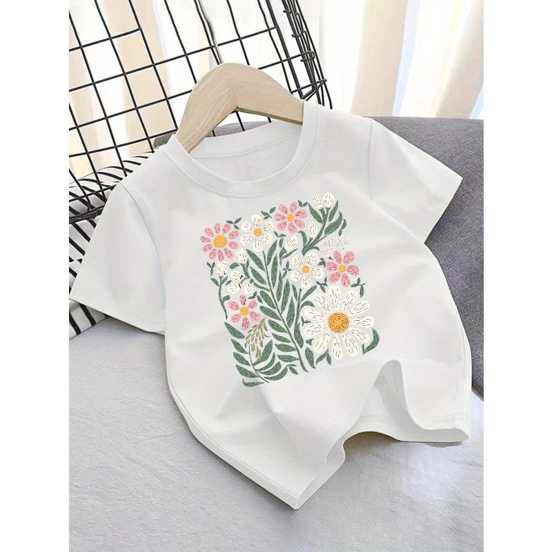 European sizes FLOWER Cotton Girl T-shirt Girl Creative T-shirt, Casual Lightweight Comfortable Short-sleeved Top, Summer Youngsters's Clothing