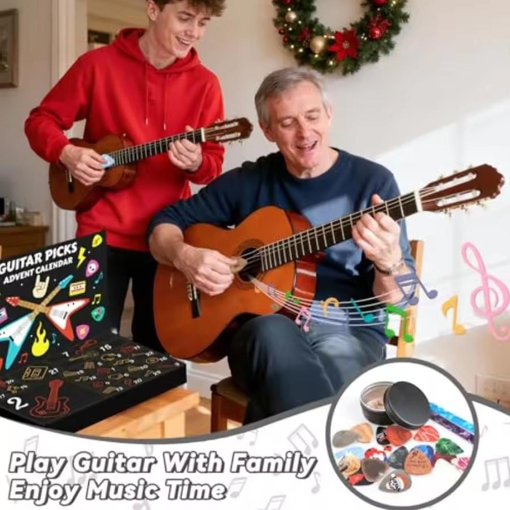 2025 Guitar Picks Advent Calendar-20 Guitar Picks & 2 Oud Picks with Pick Holder Christmas Gift for Guitar Bass Ukulele Players
