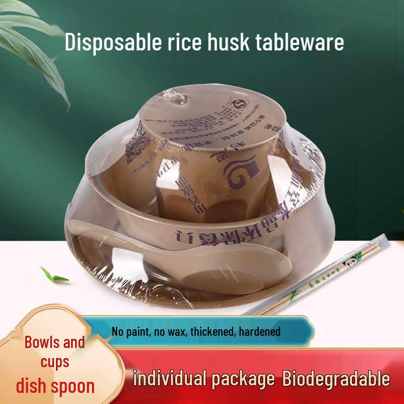ZISIZ Rice Husk Disposable Tableware Set