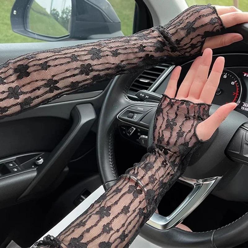 Summer Long Fingerless Gloves Women Sun Protection Sleeves Gloves Lady Thin Lace Mesh Arm Sleeve Sunscreen Uv Breathable Mittens