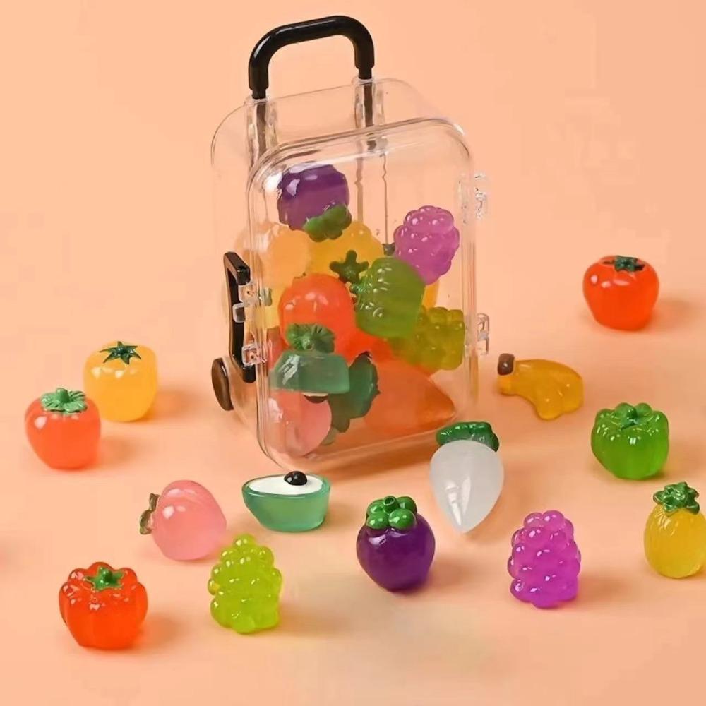 Retractable Wheels Mini Suitcase Fruits Glow In The Dark Luminous Fruits Toy  Jewelery Storage Box