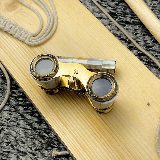 Čistá lesklá mosaz, Vintage bílý dalekohled s rukojetí, divadelní brýle, mini námořní, perleť, kompaktní roztomilý dárek, dárek pro otce