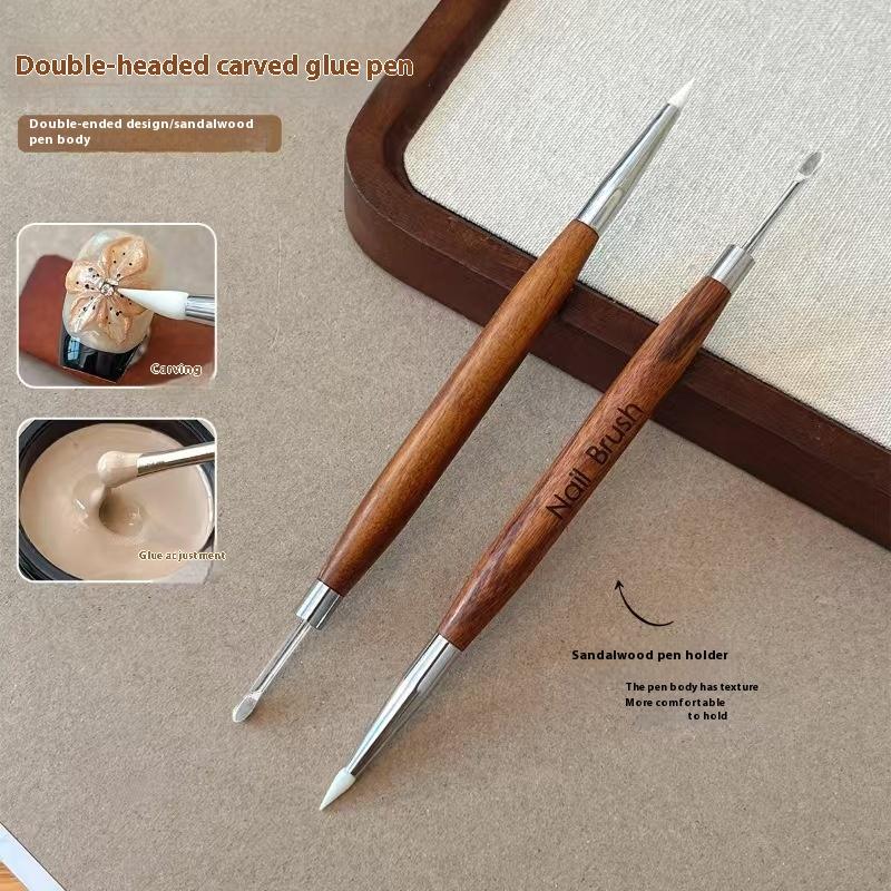 Wood Double Headed Nail Art Brush Carving Flower Painting Pen Mixing Pen Diy Manicure Tool Multifunctional