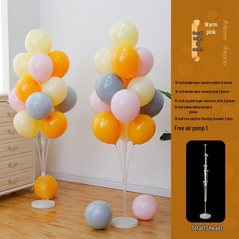 Anniversary & Birthday Balloon Column Decorations: Event Scene Layout with Floor and Background Balloons