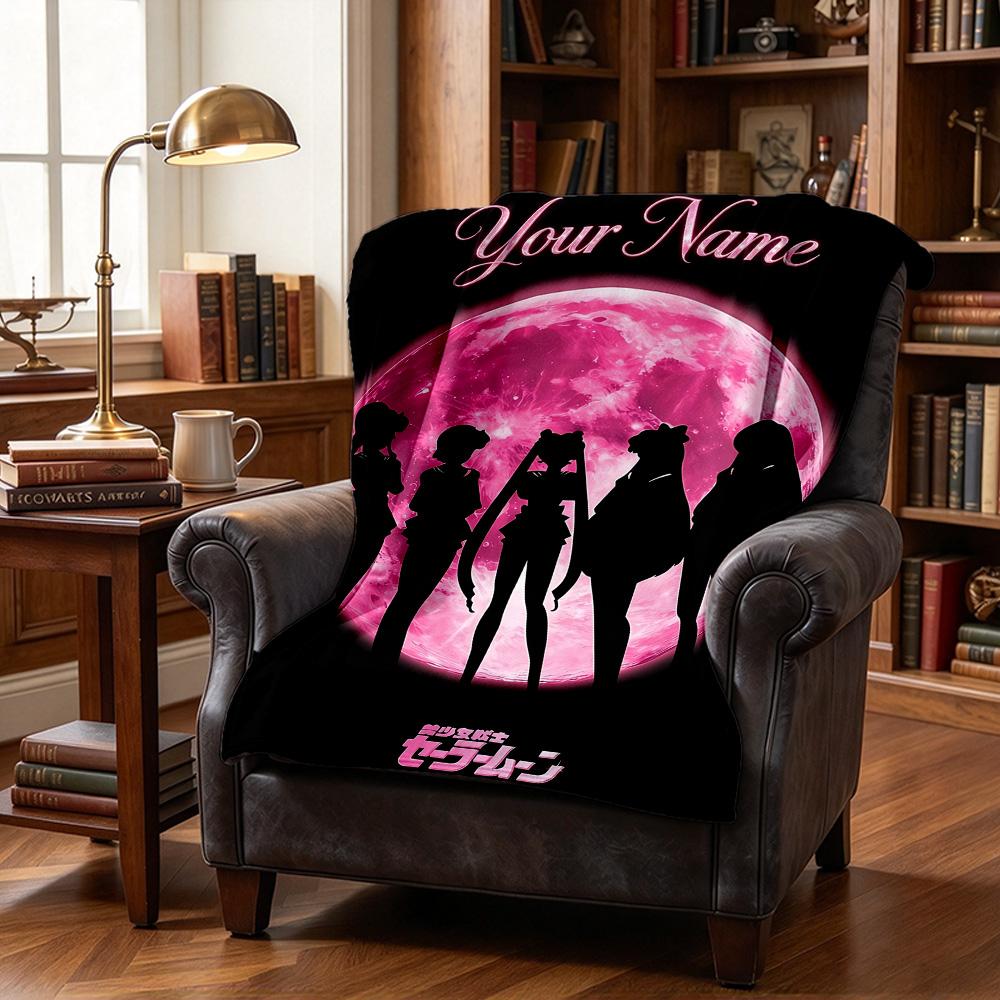 Custom Name Sailor Moon Flannel Blanket Throw Blanket Soft Warm Sofa Bed Camping Home Decor Unique Christmas Gift