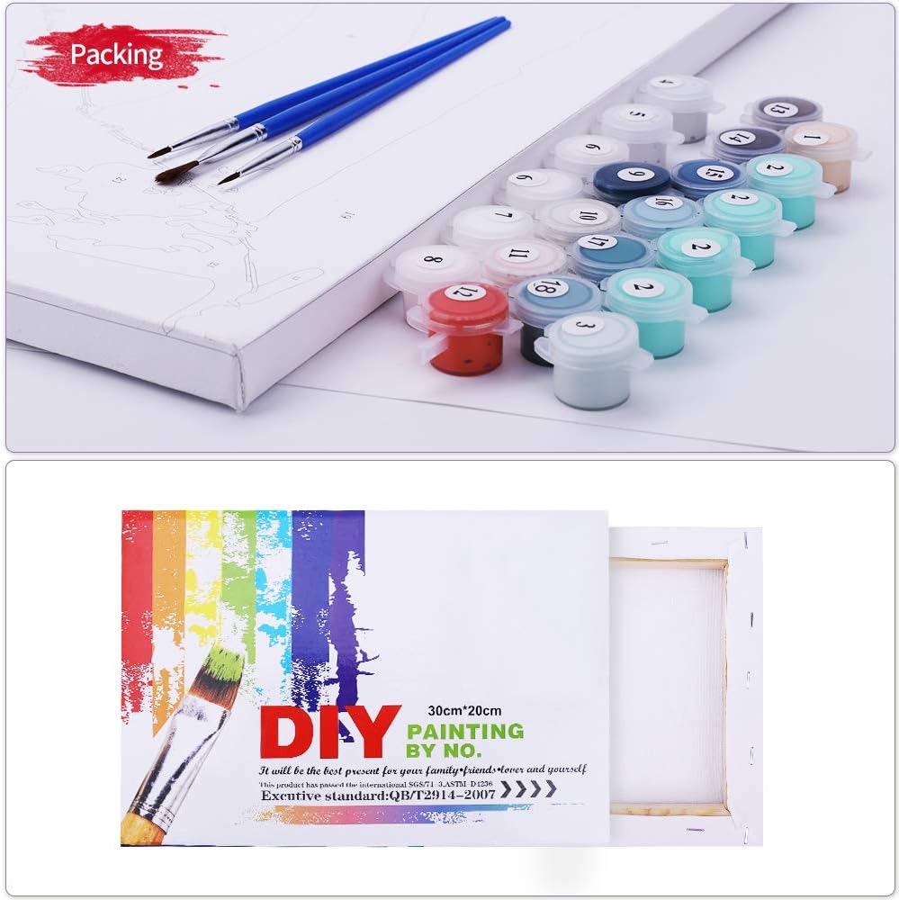 Malen nach Zahlen Set für Erwachsene Anfänger & Kinder ab 8-12 Jahren mit Holzrahmen Einfache Acrylfarbe auf Leinwand mit Farben und Pinseln