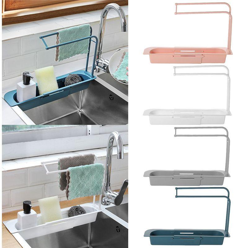 Expandable Telescopic Sink Rack Holder With Adjustable Storage For Kitchen Essentials