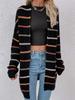 Over Size Striped Long Sleeve Cardigan Coat for Women Autumn Winter Casual Workwear