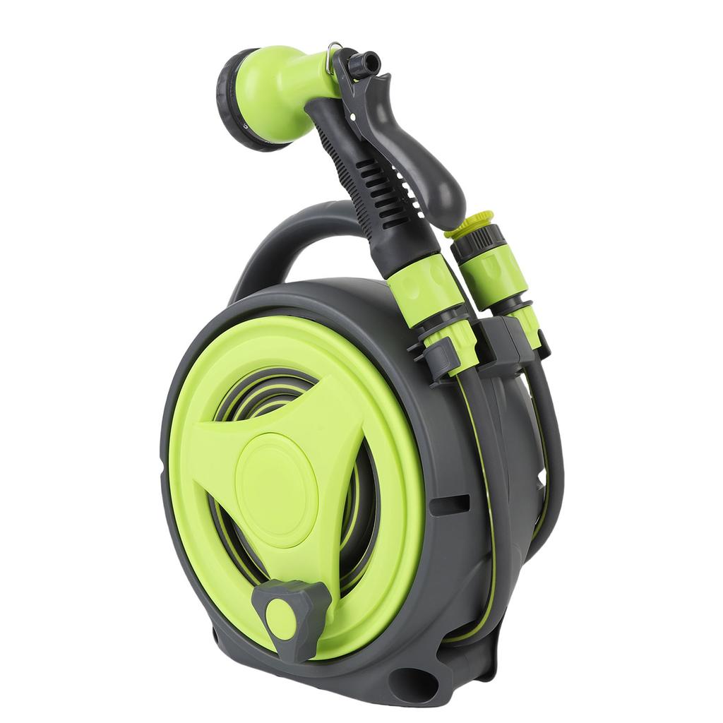 Bärbar Slangupprullare Grön Högeffektiv Vattenslangrulle med Sprutmunstycke 12 m Vattenslang för Trädgård
