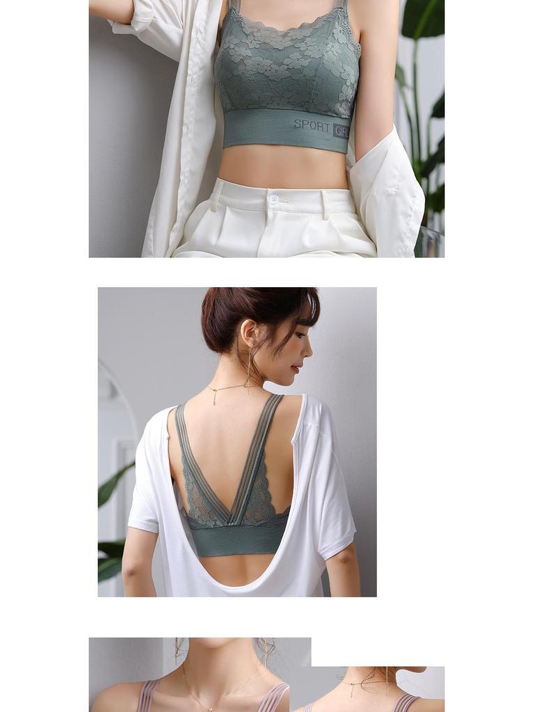 Women's Lace Bandeau Tank Top with Chest Pads - Plus Size Anti-Exposure Base Layer Bra