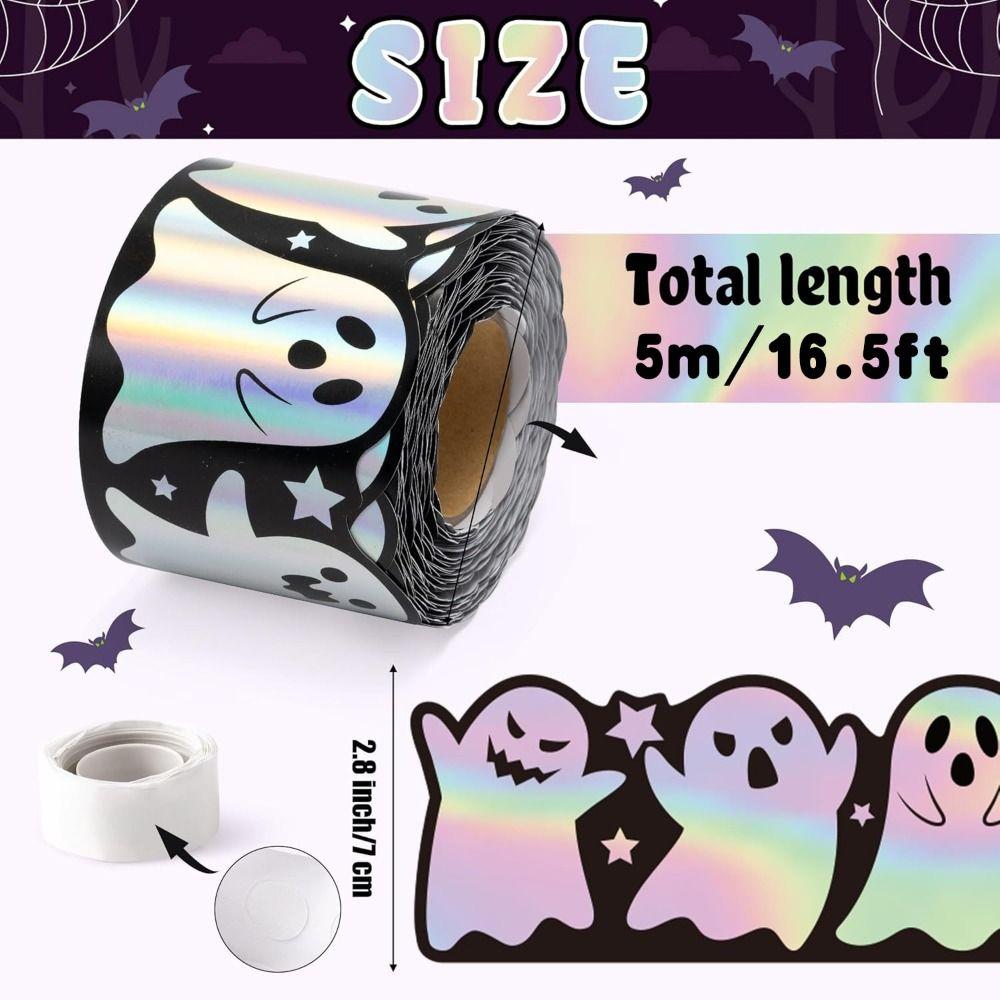 Waterproof Self-Adhesive Ghost Sticker Iridescent Holographic Decals Halloween Border Trim  Office
