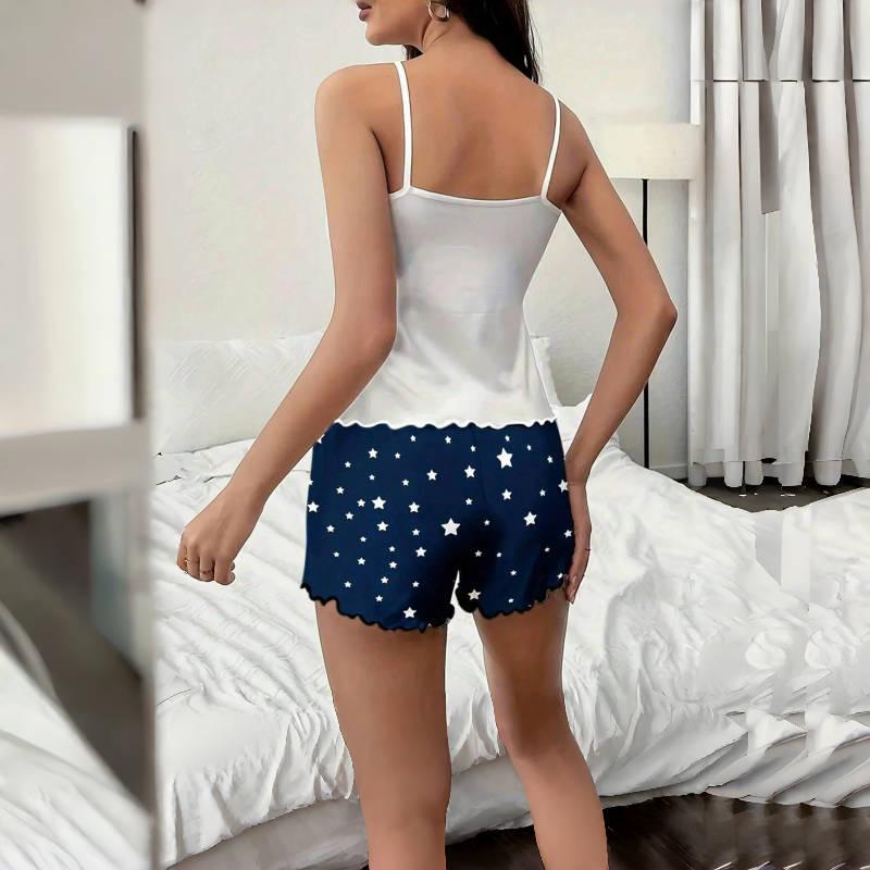 European American Cross-Border Women's Moon Print Sleeveless Pajama Set with Shorts