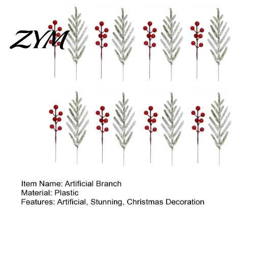 DIY Christmas Garland Decorations Artificial Snow Pine Branches And Red Berry Stems, Snowy Norfolk Stem, Faux Stems for Vase White Frosted Needles